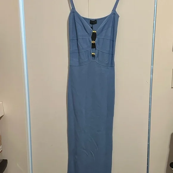White Fox Boutique Sky Blue Maxi Dress with Gold Ring Cutouts - Picture 3 of 3